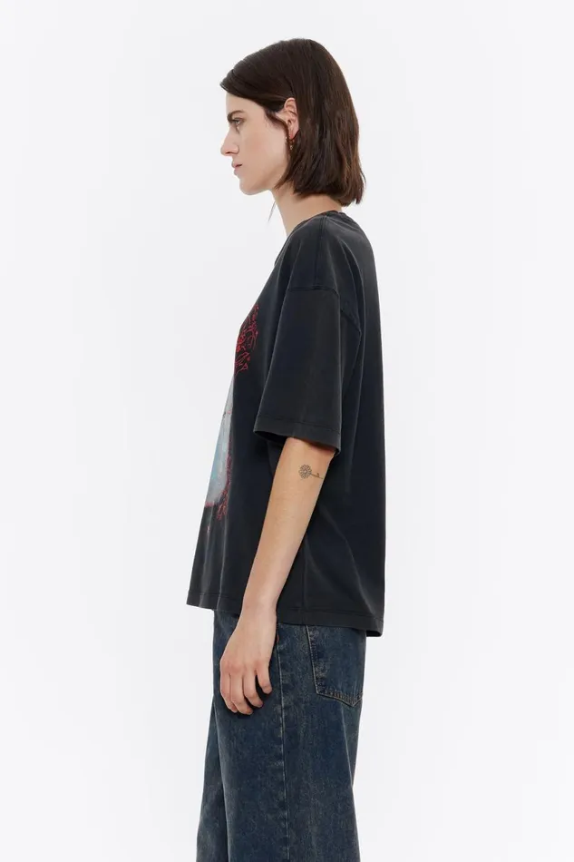 Oversize Black Logo Tshirt Washed Black Women Bimba Y Lola TShirts Oversize Black Logo Tshirt Washed Black Women Bimba Y Lola TShirts