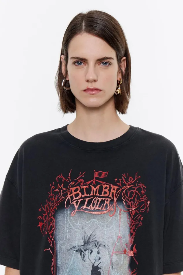 Oversize Black Logo Tshirt Washed Black Women Bimba Y Lola TShirts Oversize Black Logo Tshirt Washed Black Women Bimba Y Lola TShirts