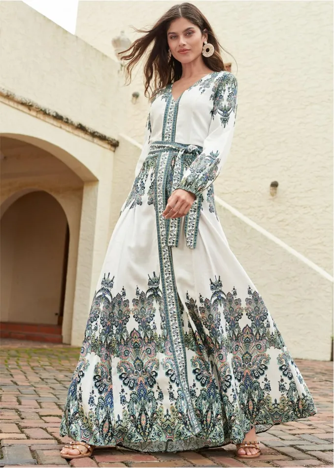 PAISLEY PRINT LINEN DRESS White Multi Women VENUS Maxi Dresses