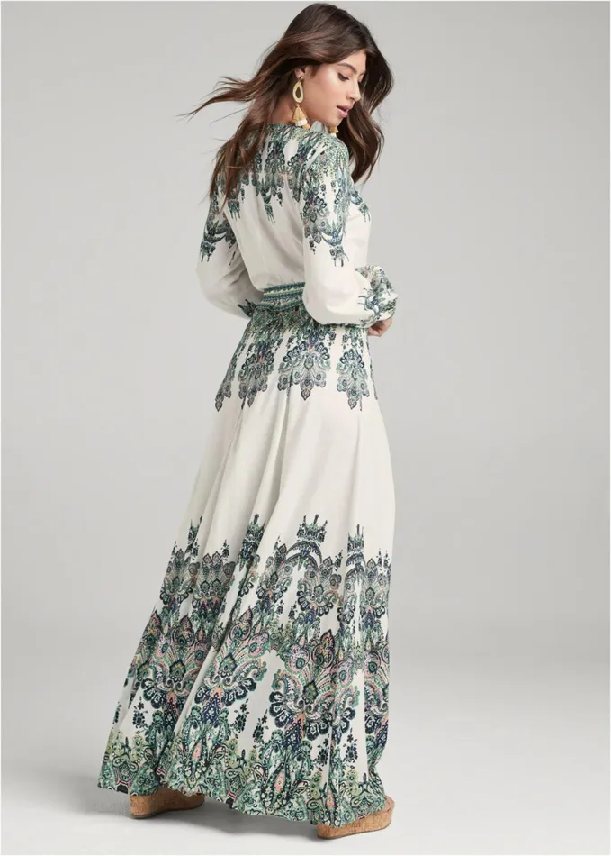 PAISLEY PRINT LINEN DRESS White Multi Women VENUS Maxi Dresses PAISLEY PRINT LINEN DRESS White Multi Women VENUS Maxi Dresses