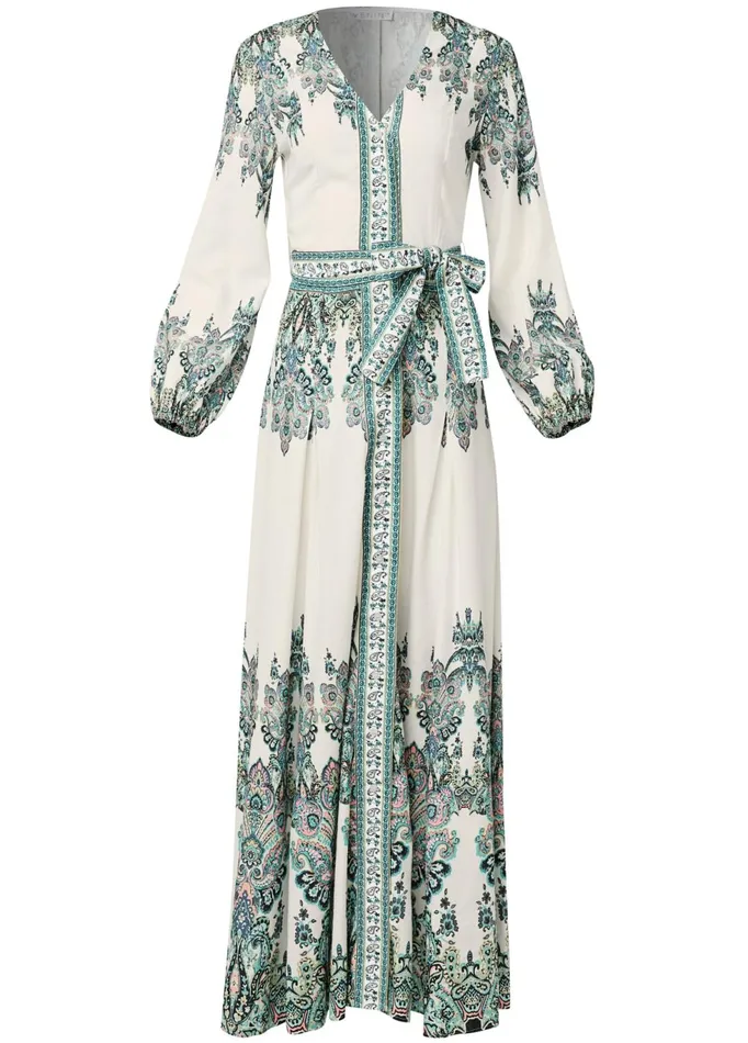 PAISLEY PRINT LINEN DRESS White Multi Women VENUS Maxi Dresses PAISLEY PRINT LINEN DRESS White Multi Women VENUS Maxi Dresses