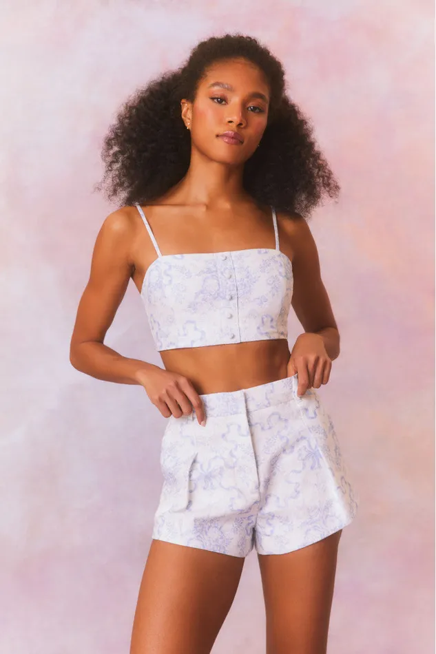 Pants and Shorts Women LoveShackFancy Lacette Cotton Bow Print Shorts Blissful Blue