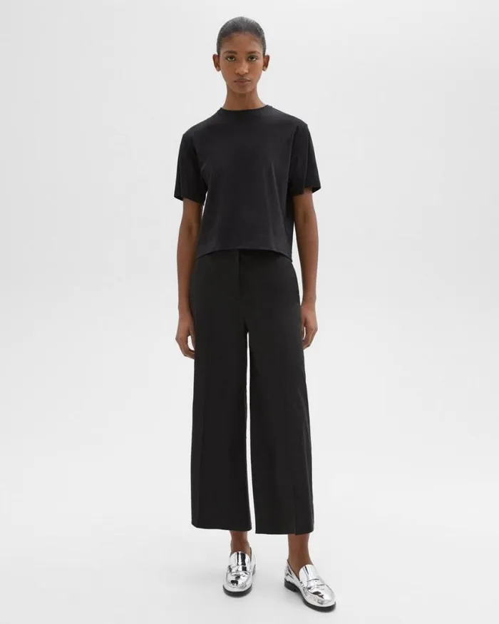 Pants Women Theory Cropped WideLeg Pant In Good Linen Black