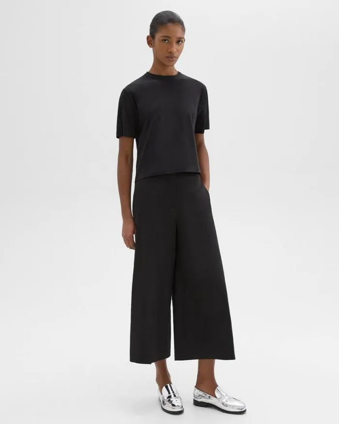Pants Women Theory Cropped WideLeg Pant In Good Linen Black