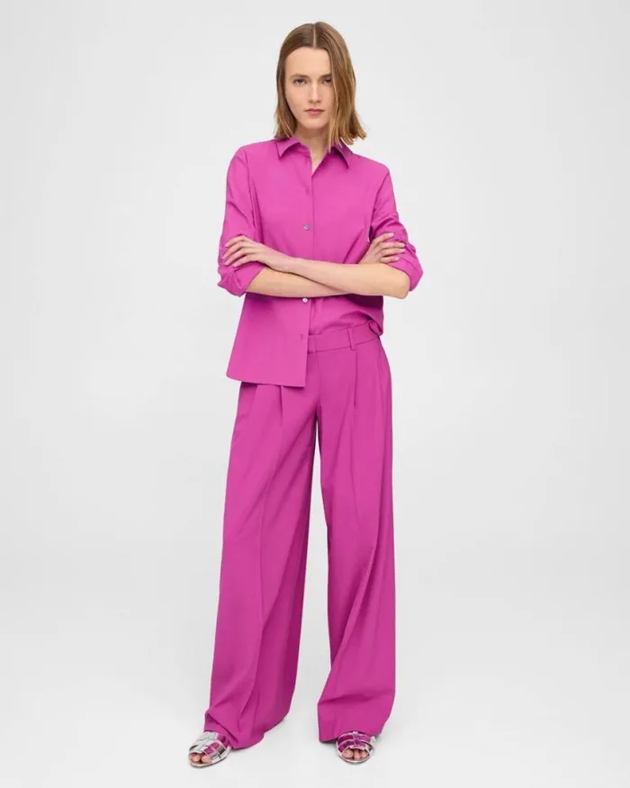 Pants Women Theory Pleated LowRise Pant In Stretch Wool Carnation