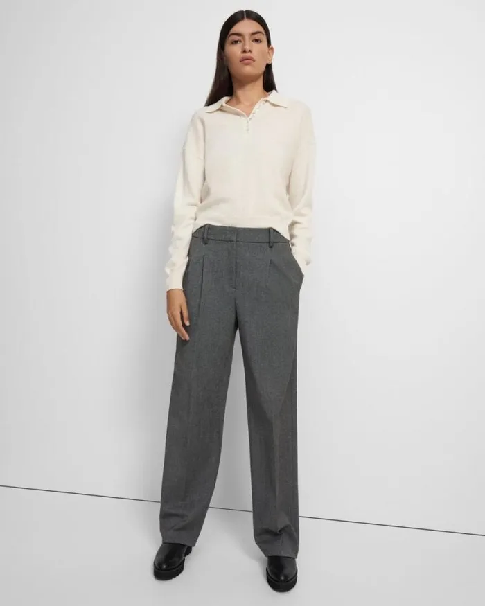 Pants Women Theory Pleated WideLeg Pant In Soft Twill Light Charcoal