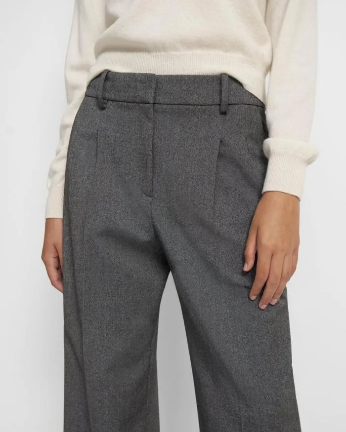 Pants Women Theory Pleated WideLeg Pant In Soft Twill Light Charcoal