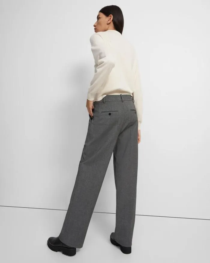 Pants Women Theory Pleated WideLeg Pant In Soft Twill Light Charcoal