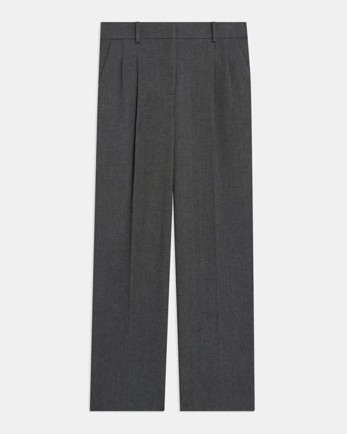 Pants Women Theory Pleated WideLeg Pant In Soft Twill Light Charcoal