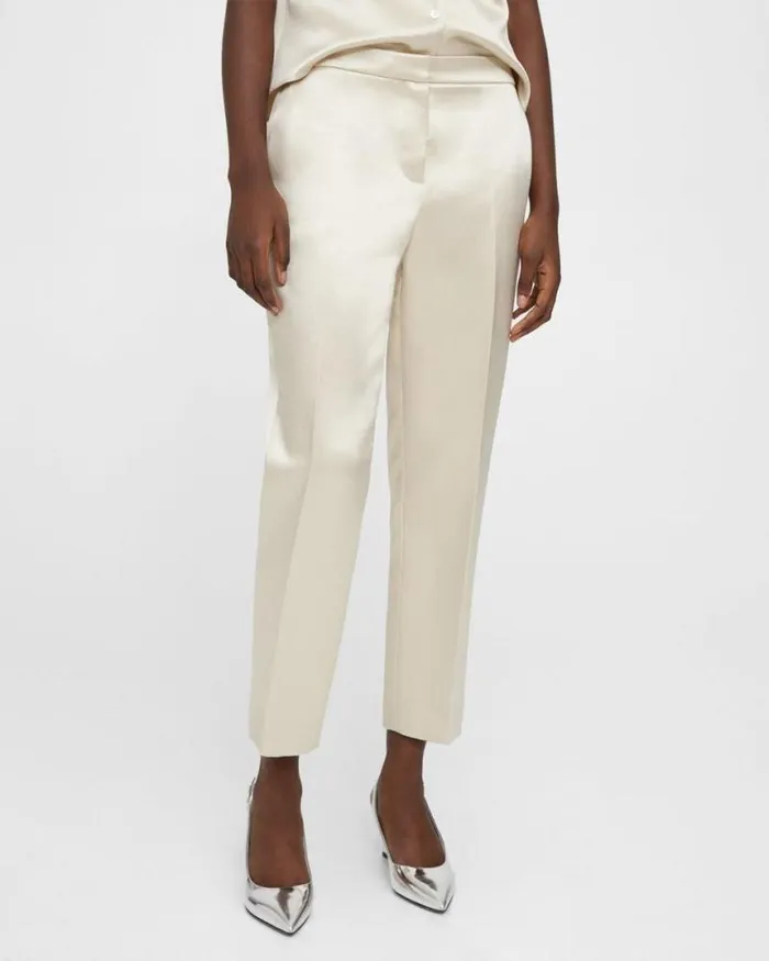 Pants Women Theory Treeca Pant In Bonded Satin Golden Wheat Pants Women Theory Treeca Pant In Bonded Satin Golden Wheat