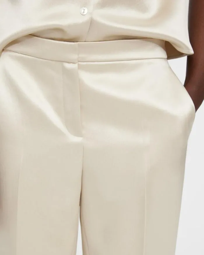 Pants Women Theory Treeca Pant In Bonded Satin Golden Wheat Pants Women Theory Treeca Pant In Bonded Satin Golden Wheat