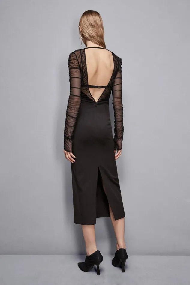 Patrizia Pepe Dresses Mixed Fabric Elegant Dress Black 8211 Women