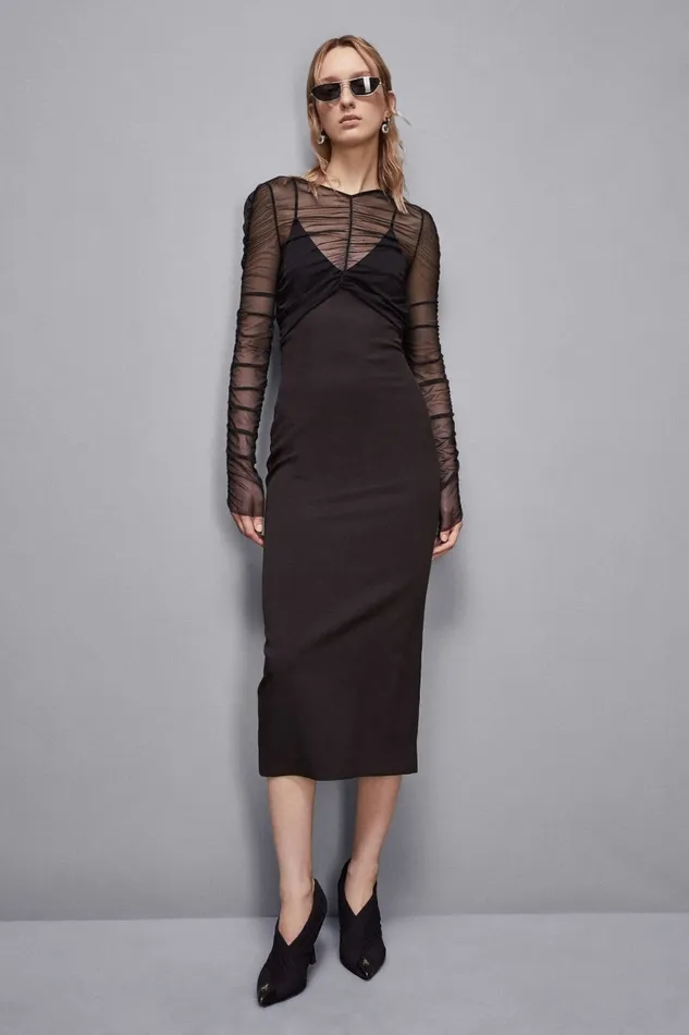 Patrizia Pepe Dresses Mixed Fabric Elegant Dress Black 8211 Women