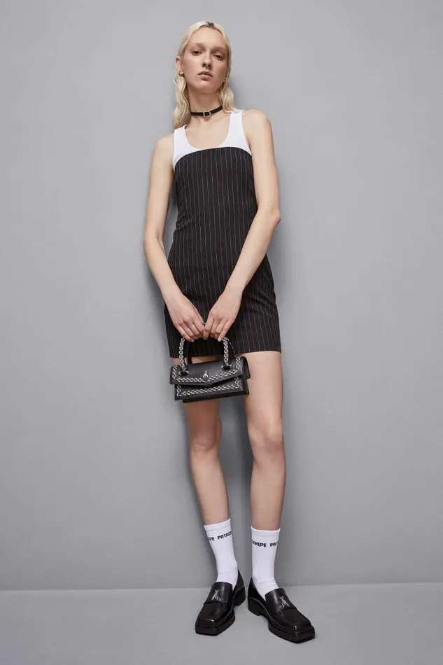 Patrizia Pepe Dresses Pinstripe Mini Bustier Dress Black 8211 Women