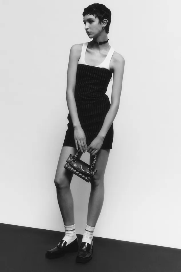 Patrizia Pepe Dresses Pinstripe Mini Bustier Dress Black 8211 Women