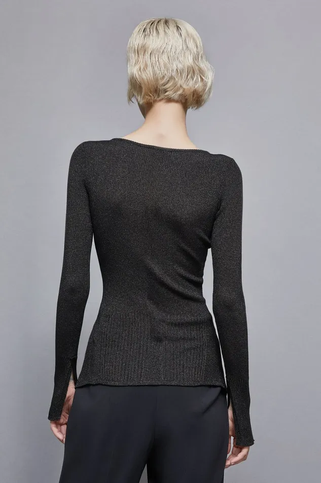 Patrizia Pepe Knitwear Essential Lurex Ribbed Cardigan Black 8211 Women
