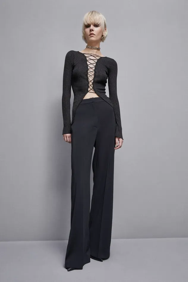 Patrizia Pepe Knitwear Essential Lurex Ribbed Cardigan Black 8211 Women