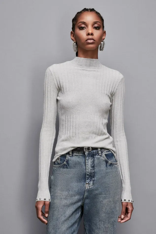 Patrizia Pepe Knitwear Essential Viscose Ribbed Knitting Sweater Grey 8211 Women