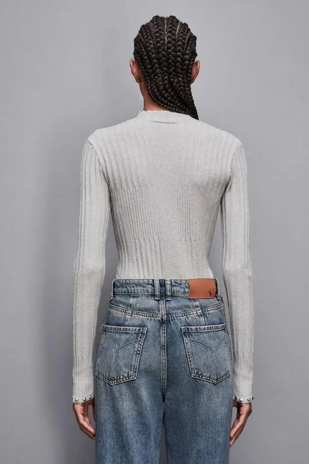 Patrizia Pepe Knitwear Essential Viscose Ribbed Knitting Sweater Grey 8211 Women