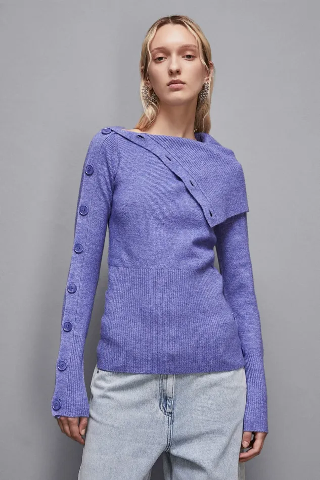 Patrizia Pepe Knitwear Soft Sweater With Buttons Blue 8211 Women