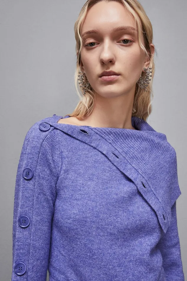 Patrizia Pepe Knitwear Soft Sweater With Buttons Blue 8211 Women