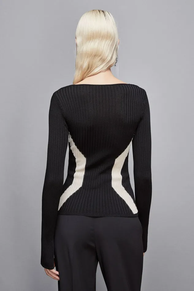 Patrizia Pepe Knitwear Viscose Blend Ribbed Sweater Black 8211 Women