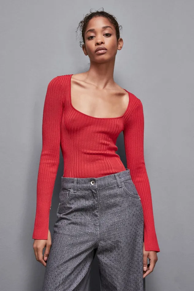 Patrizia Pepe Knitwear Viscose Blend Ribbed Sweater Red 8211 Women
