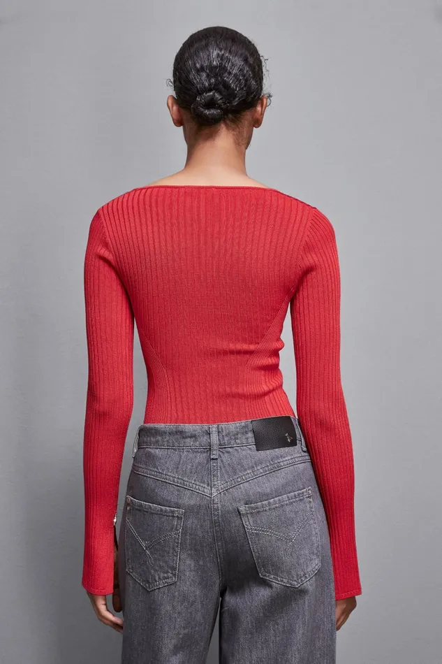 Patrizia Pepe Knitwear Viscose Blend Ribbed Sweater Red 8211 Women