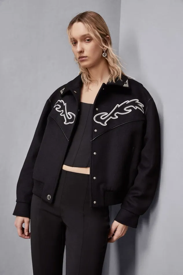 Patrizia Pepe Outerwear Bomber Jacket With Contrasting Cowgirl Embroidery Black 8211 Women