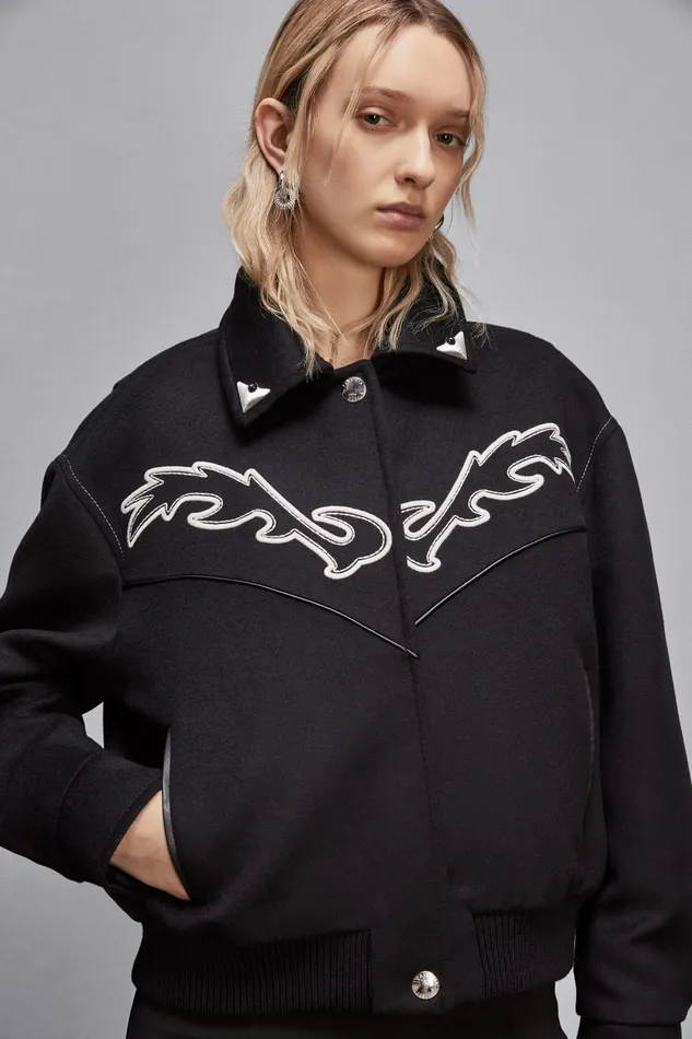 Patrizia Pepe Outerwear Bomber Jacket With Contrasting Cowgirl Embroidery Black 8211 Women