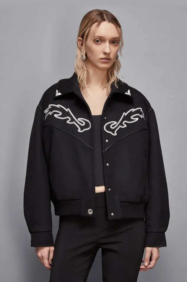 Patrizia Pepe Outerwear Bomber Jacket With Contrasting Cowgirl Embroidery Black 8211 Women