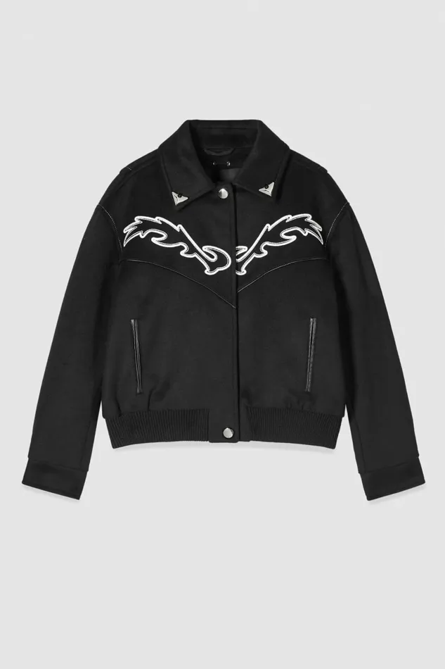 Patrizia Pepe Outerwear Bomber Jacket With Contrasting Cowgirl Embroidery Black 8211 Women