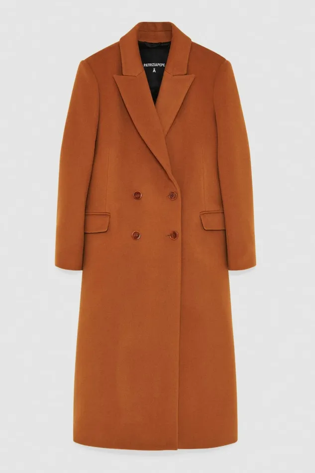 Patrizia Pepe Outerwear Long DoubleBreasted Cloth Coat Brown 8211 Women