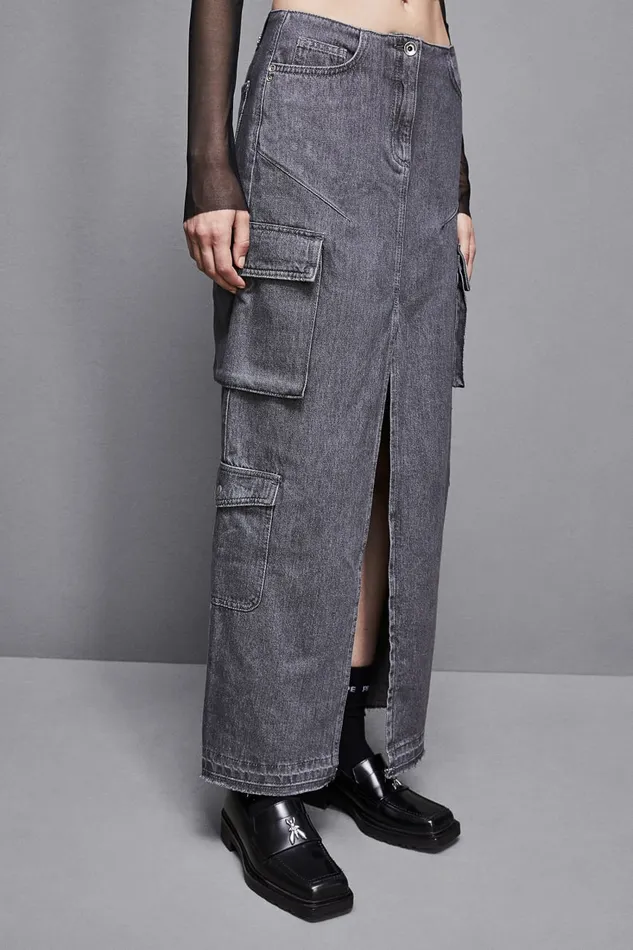 Patrizia Pepe Skirts Gray Denim Long Skirt Grey 8211 Women