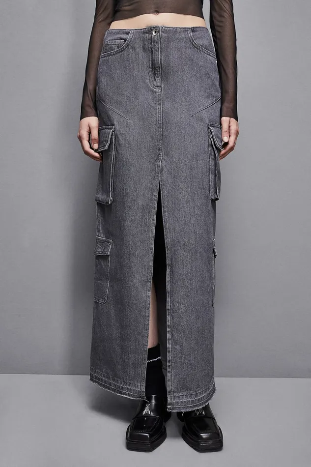 Patrizia Pepe Skirts Gray Denim Long Skirt Grey 8211 Women