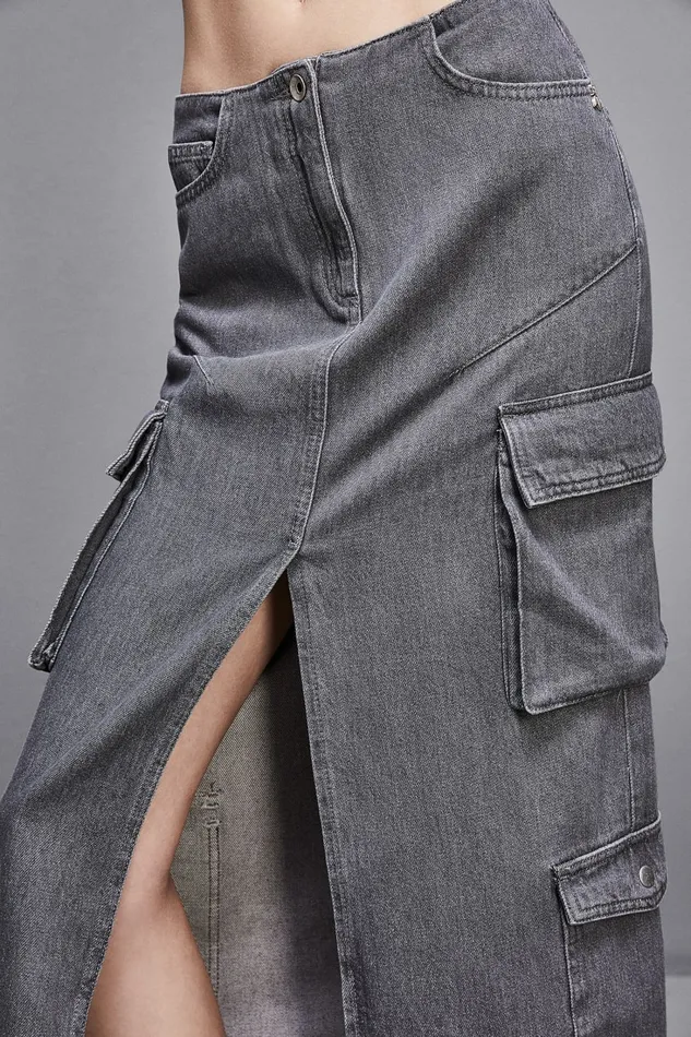Patrizia Pepe Skirts Gray Denim Long Skirt Grey 8211 Women