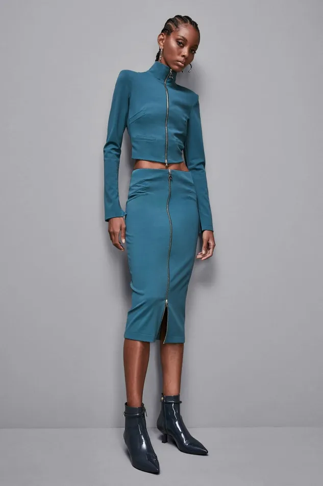 Patrizia Pepe Tailleur Skinny Skirt With Zipper In Fabric Green 8211 Women