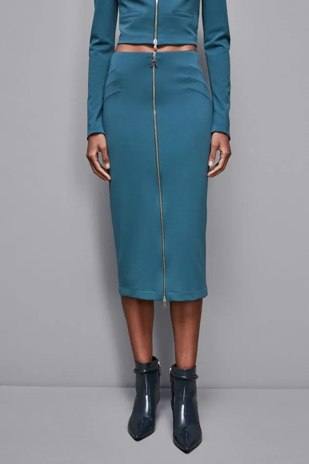 Patrizia Pepe Tailleur Skinny Skirt With Zipper In Fabric Green 8211 Women