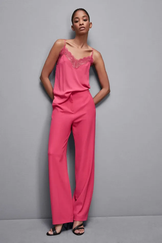 Patrizia Pepe Tops Essential Crepe Lace Top Pink 8211 Women