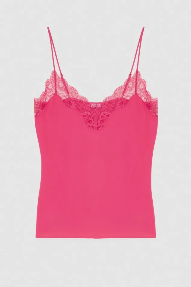 Patrizia Pepe Tops Essential Crepe Lace Top Pink 8211 Women