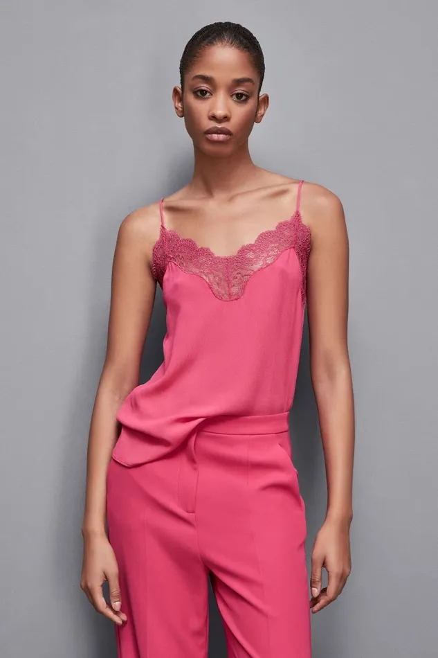 Patrizia Pepe Tops Essential Crepe Lace Top Pink 8211 Women