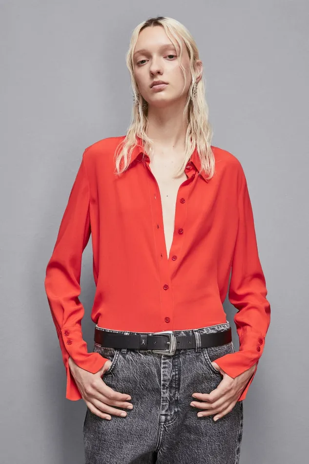 Patrizia Pepe Tops Essential Crepe LongSleeved Shirt Red 8211 Women