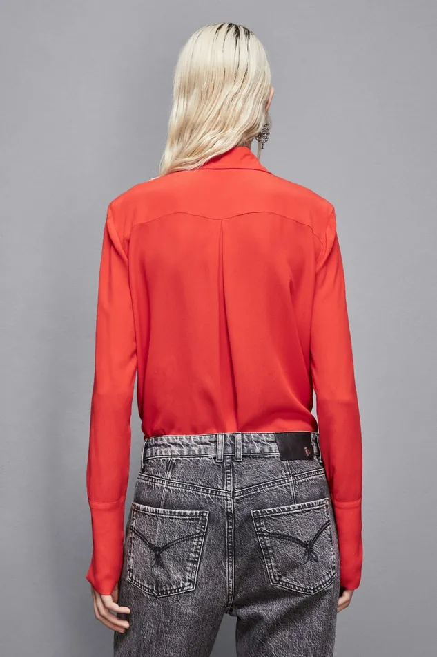 Patrizia Pepe Tops Essential Crepe LongSleeved Shirt Red 8211 Women