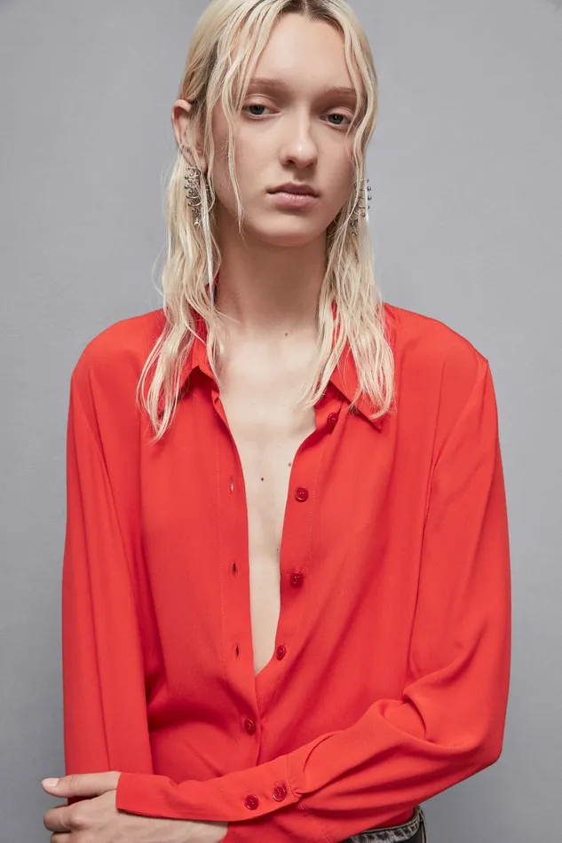 Patrizia Pepe Tops Essential Crepe LongSleeved Shirt Red 8211 Women