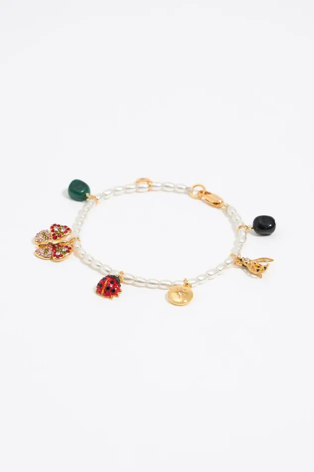 Pearl Bracelet With Butterfly Ladybug And Bee Gold Women Bimba Y Lola Jewelry
