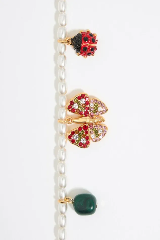 Pearl Bracelet With Butterfly Ladybug And Bee Gold Women Bimba Y Lola Jewelry Pearl Bracelet With Butterfly Ladybug And Bee Gold Women Bimba Y Lola Jewelry