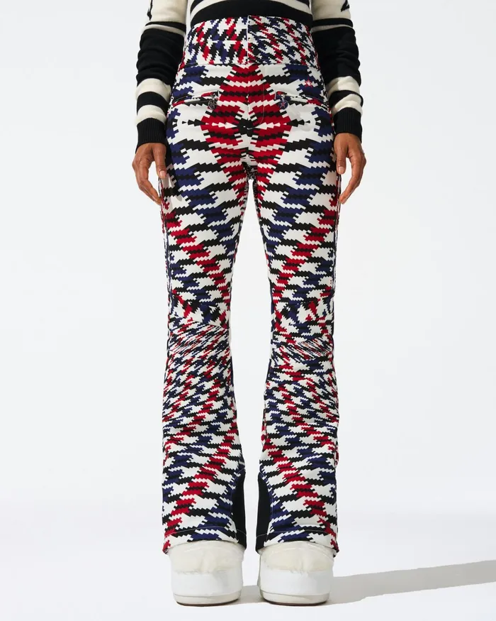 Perfect Moment HighWaist Aurora Flare Ski Pant Red Twisted Houndstooth Women Pants