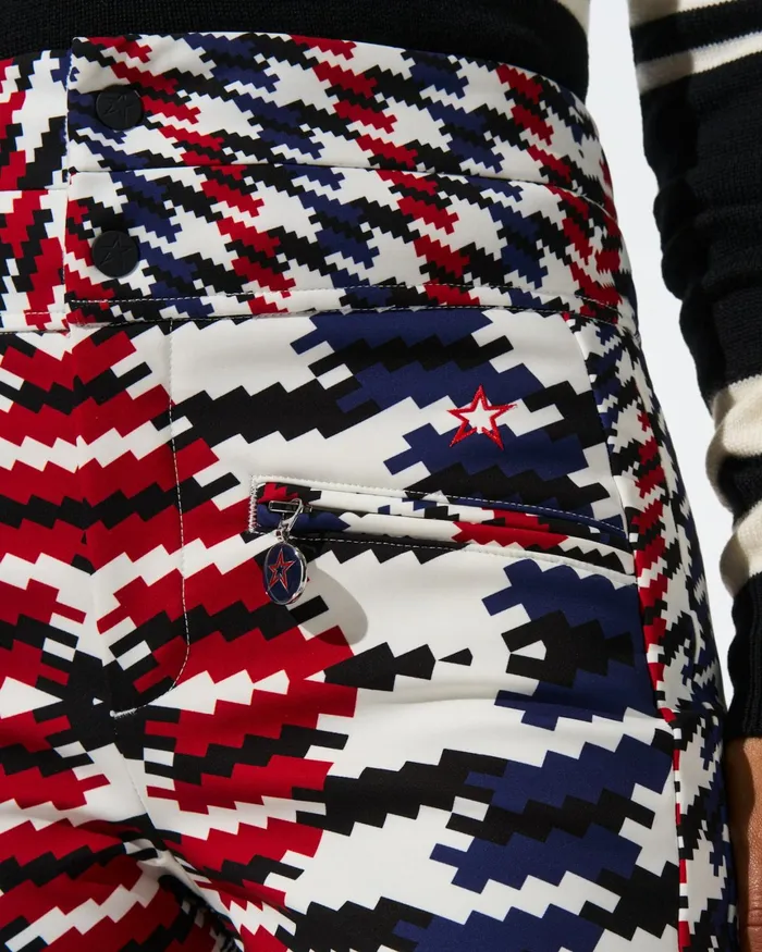 Perfect Moment HighWaist Aurora Flare Ski Pant Red Twisted Houndstooth Women Pants