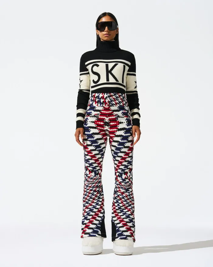 Perfect Moment HighWaist Aurora Flare Ski Pant Red Twisted Houndstooth Women Pants