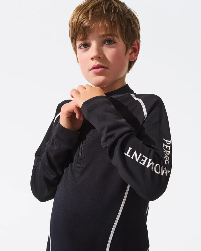 Perfect Moment Thermal Half Zip Black Kids Base Layers